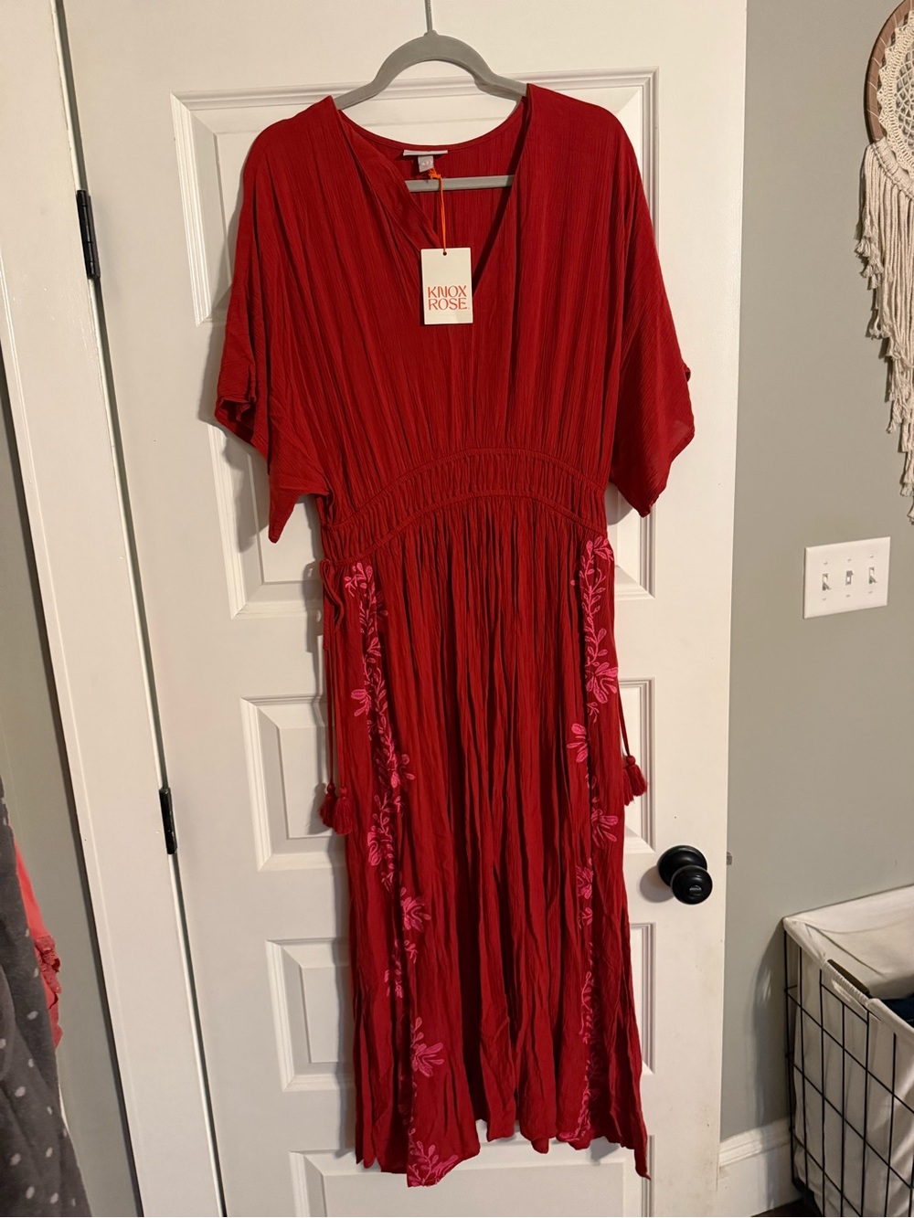 Knox Rose Vibrant Red V-Neck Maxi Dress